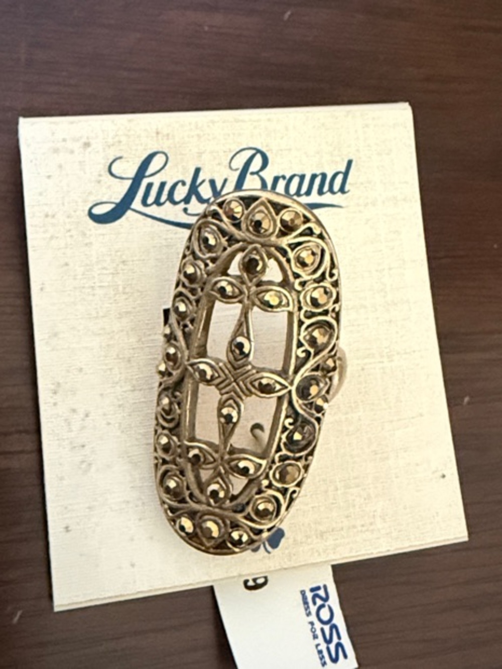 Lucky Brand Boho Statement Ring Gold Tone Filigree NWT